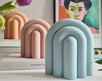 Arched Colourful Bookends, Pastel Teal Orange Plum Book Holders, Modern Shelf Decor in Teal, Pink, Orange, unique Bookends, Concrete Bookend