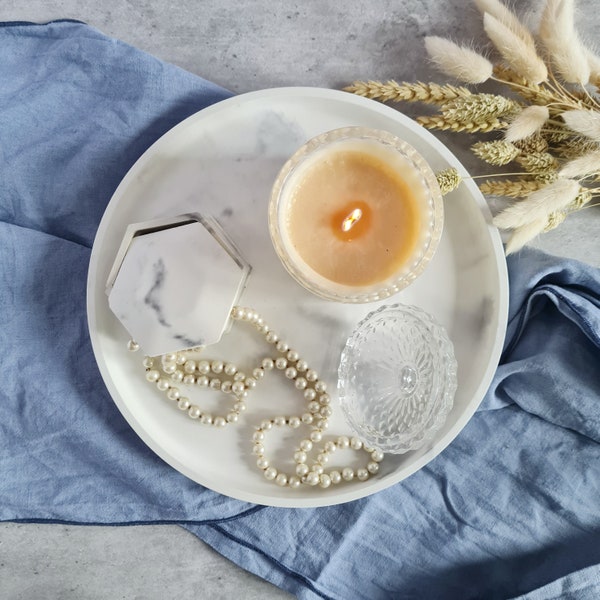 Bandeja redonda GRANDE de hormigón de mármol / Bandeja decorativa de colección de mármol / Placa de decoración minimalista / Bandeja de decoración del hogar nórdico / Estilo industrial