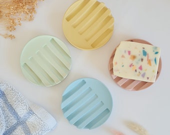 Pastel Concrete Soap Dish, Colourful Soap Plate, Ribbed Circular Soap Dish, Danish Pastel Soap Holder, Handmade Bathroom Accessories