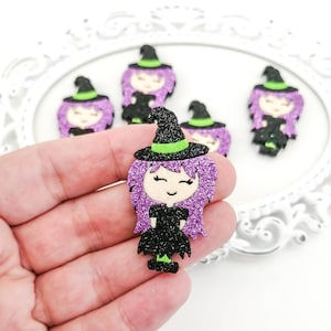 Witch feltie-Halloween applique-Halloween Hair bow feltie-Bow center-Glitter felt applique-Badge reel feltie-Felt bow embellishment