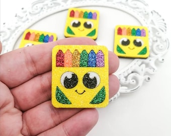 Crayon box feltie-Hair bow felties-School hair bow center-Glitter felt applique-Badge reel feltie-Scrapbooking DIY-Paper clip feltie