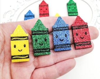 Crayons feltie-Hair bow felties-Back to school hair bow center-Glitter felt applique-Badge reel add on-Paper clip feltie-Crayon bow center