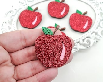Apple feltie-Hair bow felties-Apple bow center-Glitter felt applique-Badge reel feltie-Scrapbooking DIY-Paper clip feltie-School felties