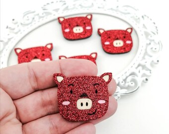 Glitter Pig Feltie: Farm Animal Applique, Bow Center (1 1/4 inch)