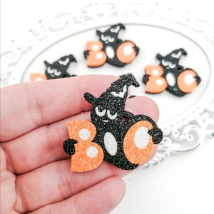 Hallowee BOO feltie-Hallowee patch-Hair bow felties-BOO bow center-Glitter felt applique-Badge reel feltie-Felt bow embellishment