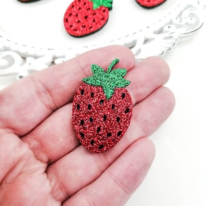 Strawberry patch-Glitter feltie-Hair bow felties-Strawberry bow center-Glitter felt applique-Badge reel feltie-Scrapbooking DIY-Fruit feltie