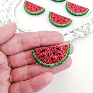 Watermelon patch-Glitter feltie-Hair bow felties-Watermelon bow center-Glitter felt applique-Badge reel feltie-Scrapbooking DIY-Fruit feltie
