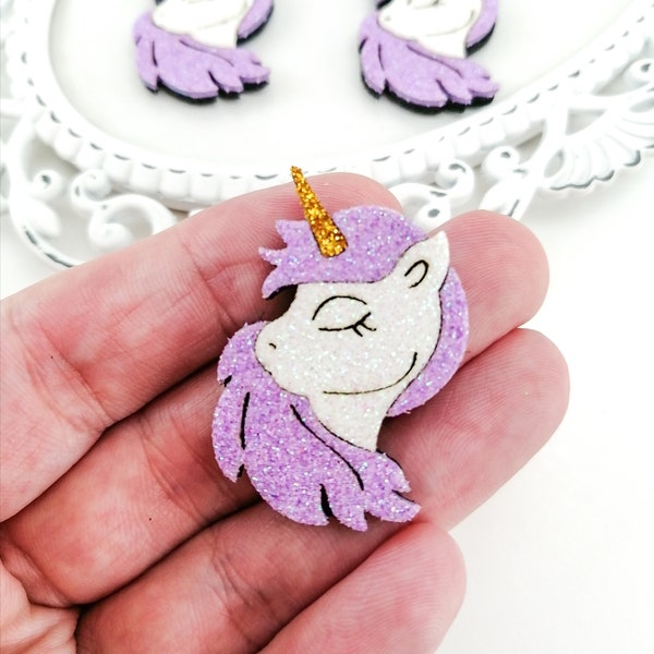 Unicorn patch-Glitter feltie-Hair bow felties-Purple unicorn bow center-Glitter felt applique-Badge reel feltie-Scrapbooking DIY