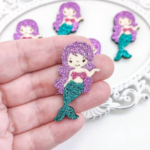Mermaid glitter feltie-Hair bow felties-Mermaid bow center-Glitter felt applique-Badge reel feltie-Scrapbooking DIY-Mermaid patch