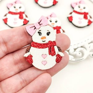 Snowman feltie-Glitter feltie-Hair bow felties-Christmas center-Glitter felt applique-Badge reel feltie-Scrapbooking DIY-Snowman bow center