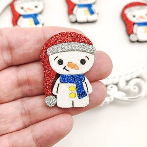 Snowman feltie-Glitter feltie-Hair bow felties-Christmas center-Glitter felt applique-Badge reel feltie-Scrapbooking DIY-Snowman bow center