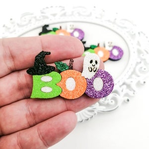 Hallowee BOO feltie-Hallowee patch-Hair bow felties-BOO bow center-Glitter felt applique-Badge reel feltie-Felt bow embellishment