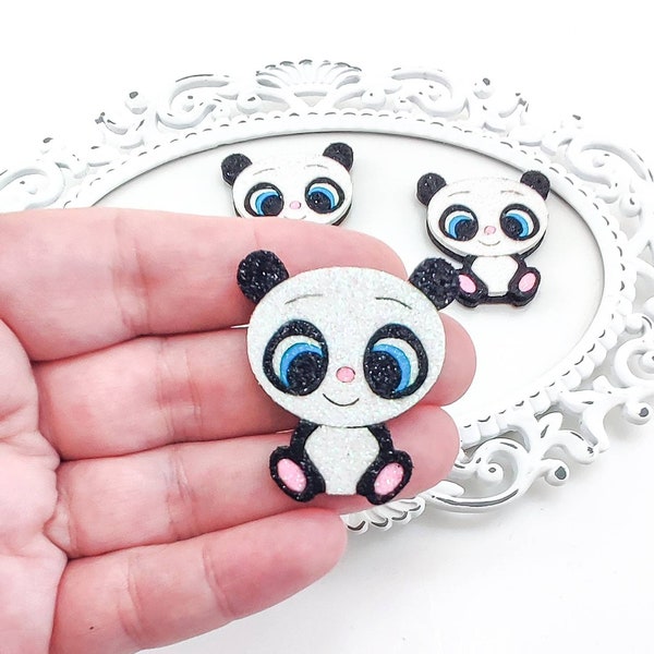 Cute panda feltie-Safari animal patch-Hair bow felties-Panda bow center-Glitter felt applique-Badge reel feltie-Felt bow embellishment