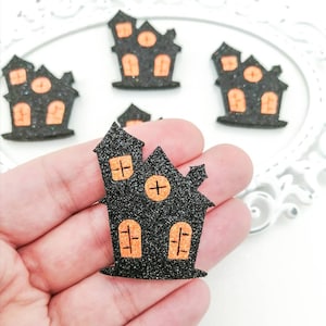 Haunted house feltie-Halloween  applique-Hair bow feltie-Halloween Bow center-Glitter felt applique-Badge reel feltie-Spooky house feltie