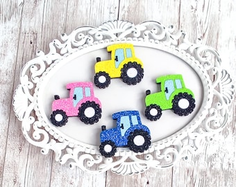 Glitter Tractor Feltie: Farm Applique, Bow Center, DIY Craft