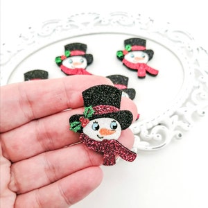Snowman feltie-Glitter feltie-Hair bow felties-Christmas center-Glitter felt applique-Badge reel feltie-Scrapbooking DIY-Snowman bow center