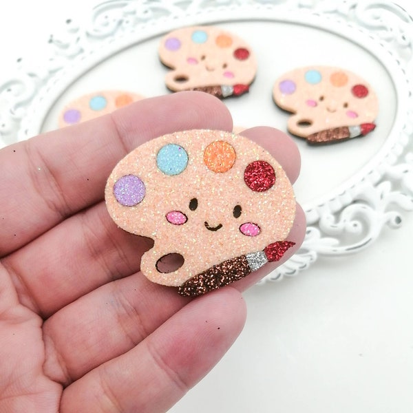 Artist Paint Palette feltie-Hair bow felties-Art hair bow center-Glitter felt applique-Badge reel feltie-Scrapbooking DIY-Paper clip feltie