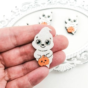 Cute Ghost feltie-Halloween  applique-Hair bow feltie-Ghost Bow center-Glitter felt applique-Badge reel feltie-Halloween Bow center