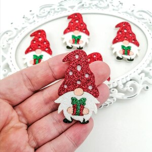 Christmas Gnome feltie-Hair bow felties-Christmas hair bow center-Glitter felt applique-Badge reel feltie-Scrapbooking DIY