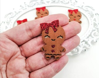 Filcowa dziewczynka z piernika - Filcowa kokarda z brokatem - Filcowe kokardy do włosów - Środek kokardy z piernika - Aplikacja z brokatem - Filcowa odznaka z filcu - Scrapbooking DIY