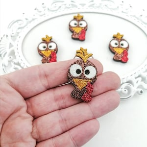 Turkey feltie-Fall animal patch-Hair bow felties-Turkey bow center-Glitter felt applique-Badge reel feltie-Felt bow embellishment