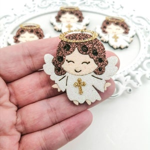 Angel feltie-Hair bow felties-Angel hair bow center-Glitter felt applique-Badge reel feltie-Scrapbooking DIY