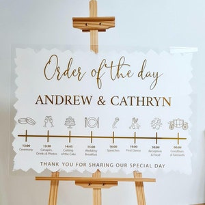 Order of the day Sign, Acrylic, Wedding, Personalised A1 and A2