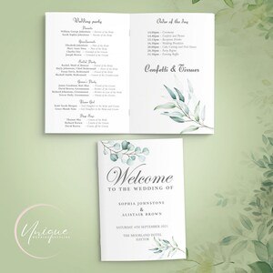 "Orden Sie der Service-Booklet ""Eukalyptus"", Hochzeit, Personalisiert,"