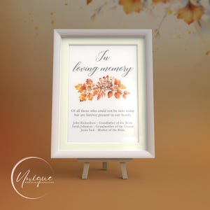 Pour la mémoire, personnalisé, feuilles d'automne, carte, carton mousse, encadré