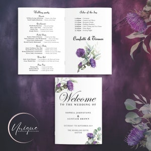 Orden der Dienstbroschüre, Distel, Hochzeit, Eukalyptus, Personalisiert,