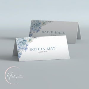 Tarjetas de lugar, azul polvoriento, personalizadas o en blanco