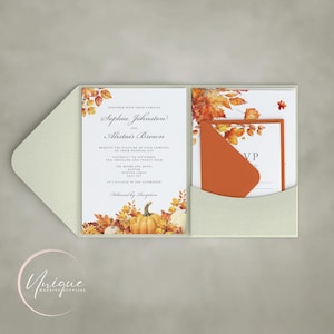 Faire-part de mariage d'automne, pochette, mariage d'automne