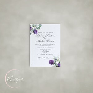Paquete de invitación y respuesta de boda con motivos de cardo, juego de papelería floral minimalista, juego de tarjetas de boda elegantes, tema de boda escocés