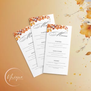 Menus mariage, Feuilles d'automne, repas, personnalisés