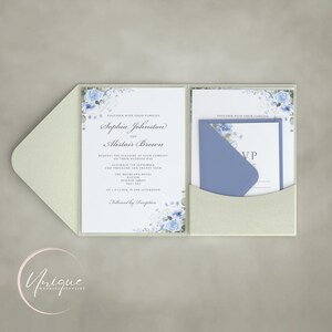 Blue Rose Pocketfold Wedding Invitations