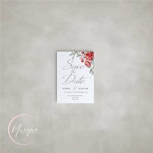Save the Date Invitations, Red flowers, Red