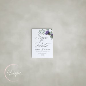 Retenez la date d'invitation pour mariage, motif chardon-eucalyptus, invitations botaniques, papeterie de mariage rustique