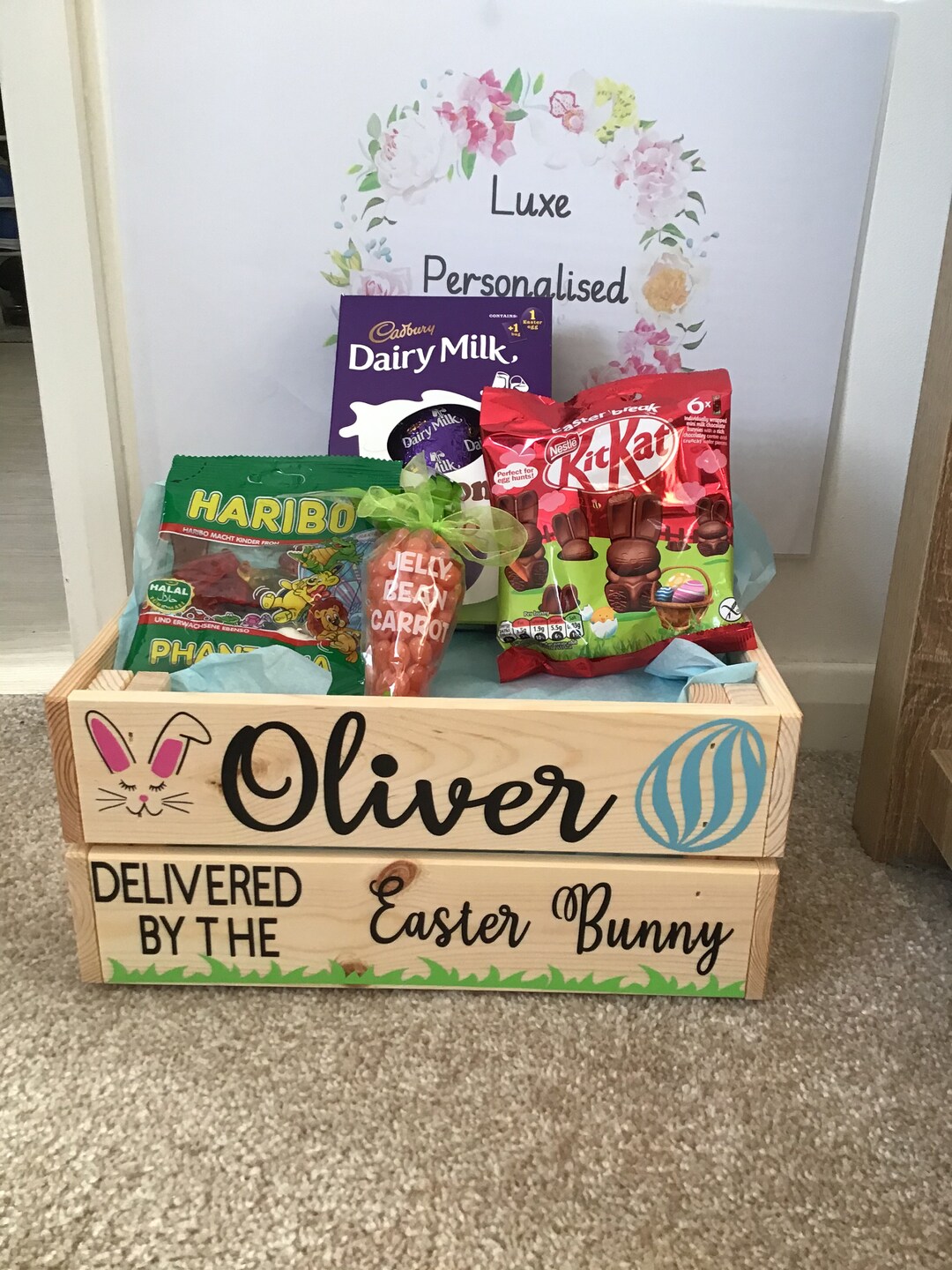 Personalised Easter Bunny Crate Wooden Easter Crate Easter Etsy