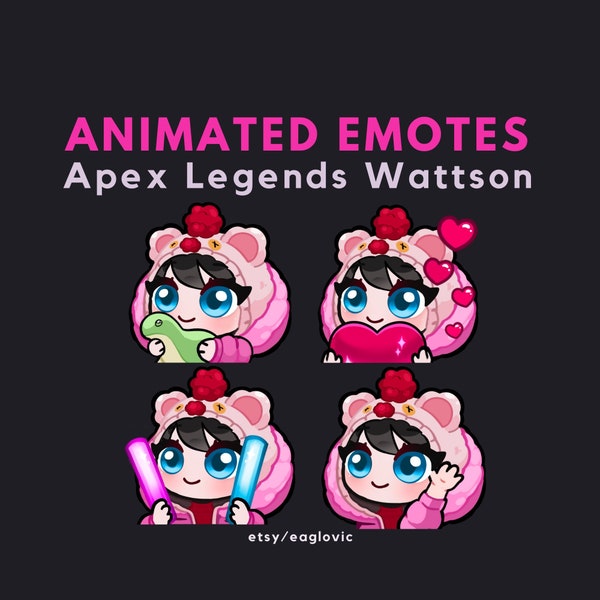 ANIMATED Apex Legends Wattson Emote Wattson Pet Hi Glow Stick Cheer Hype Emote Love Emote Twitch Discord Emote set, Apex Legends Pink Skin