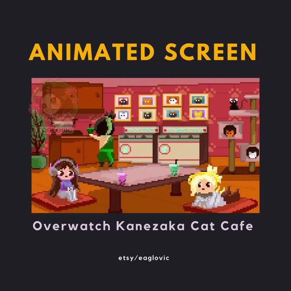 Overwatch Kanezaka 'Cat Cafe' Animated Twitch Screens Hanzo, Mercy, Dva | Pixel Art | Stream is Starting | Be Right Back | Stream is Ending