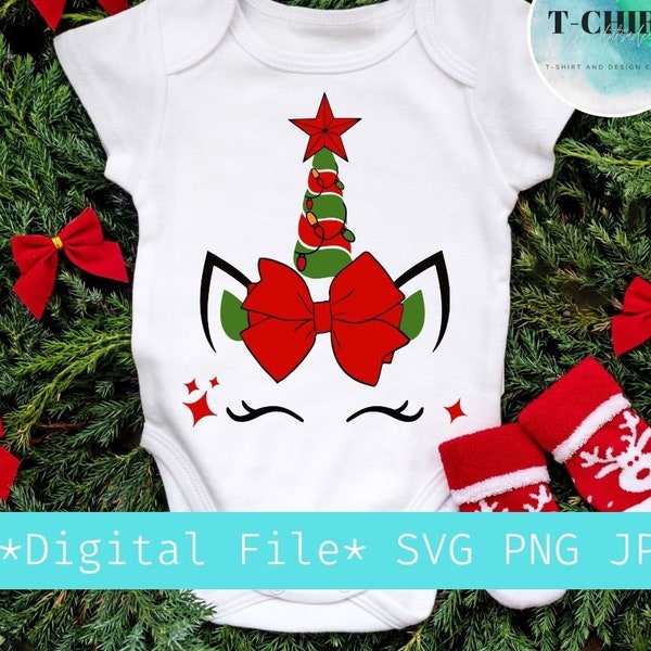 Christmas unicorn svg,Unicorn christmas tree svg,Unicorn with red bow svg,Digital file png jpg for girls chrtistmas tshirt,Cricut file