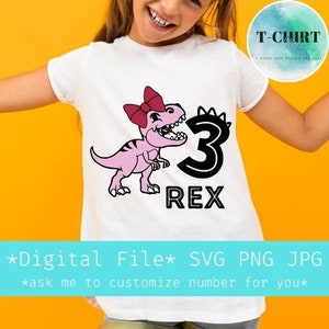 T Rex Birthday Girl Svg, Dinosaur 3rd Birthday Svg, Three Rex Dinosaur Svg, Third Birthday Svg, Digital file svg png jpg for girl Tshirt