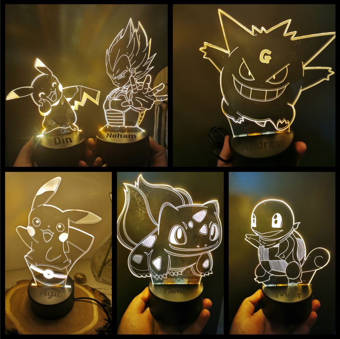 Veilleuse Lampe de nuit 3D Pokemon Pikachu Lampe de chevet LED télécommande  Touche 16 Couleurs Changeantes Prise USB