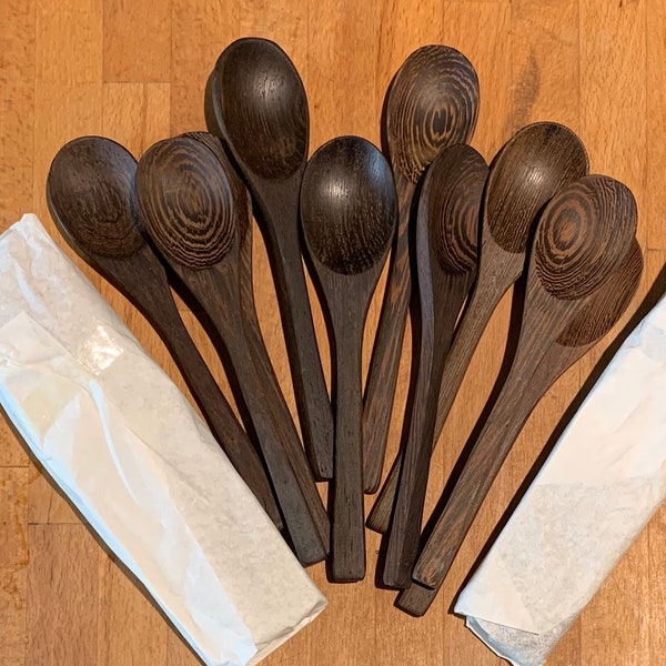 Ebony Wood Spoons Wholesale - 10x, 25x | for Coconut Smoothie Bowls | Natural Wooden Utensil | Handmade | Ships Fast-Free | Zero Waste