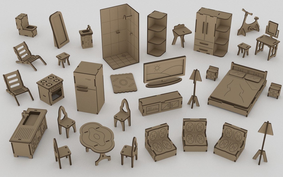 Collection 4 dollhouse 2 furniture set svg vector file Etsy