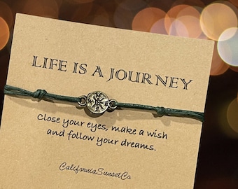 Life is a Journey, Compass Bracelet, Good luck bracelet, Compass Charm, Friendship bracelet, travel gift, Graduation Bracelet, Best Seller!