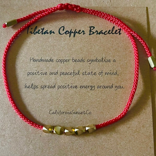Tibetan Copper, WITH CARD, Lucky, Wealth Prosperity Abundance Money Bracelet- Cooper bead Rope Healing Spiritual Protection