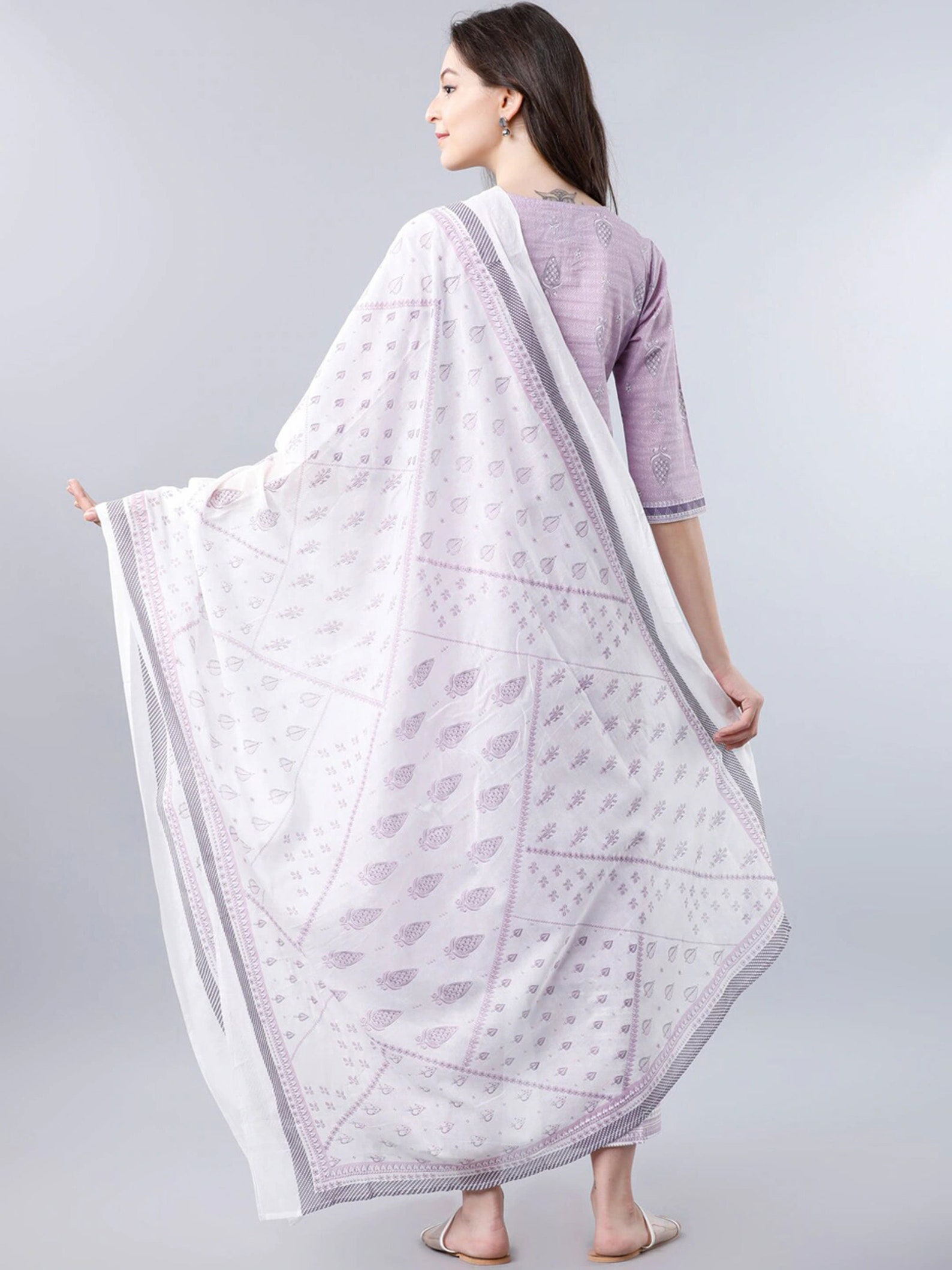 White Mauve Printed Cotton Dupatta Scarf Head Scarf Chunky Etsy