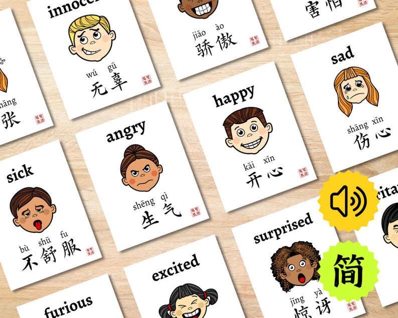 Emotion Chinese Flashcards With Audio (digital Download), Bilingual ...