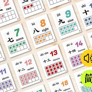 Chinese Flashcards Number 1-20 with Audio (Digital Download), Bilingual Mandarin Math Counting Printable Flash Cards for Kids 一到二十数字中文闪卡卡片 image 2